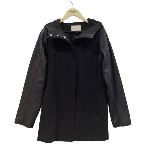 Emerson Fry Hooded Wool Blend Parka In Black Charcoal Size 6 - Picture 2 of 13